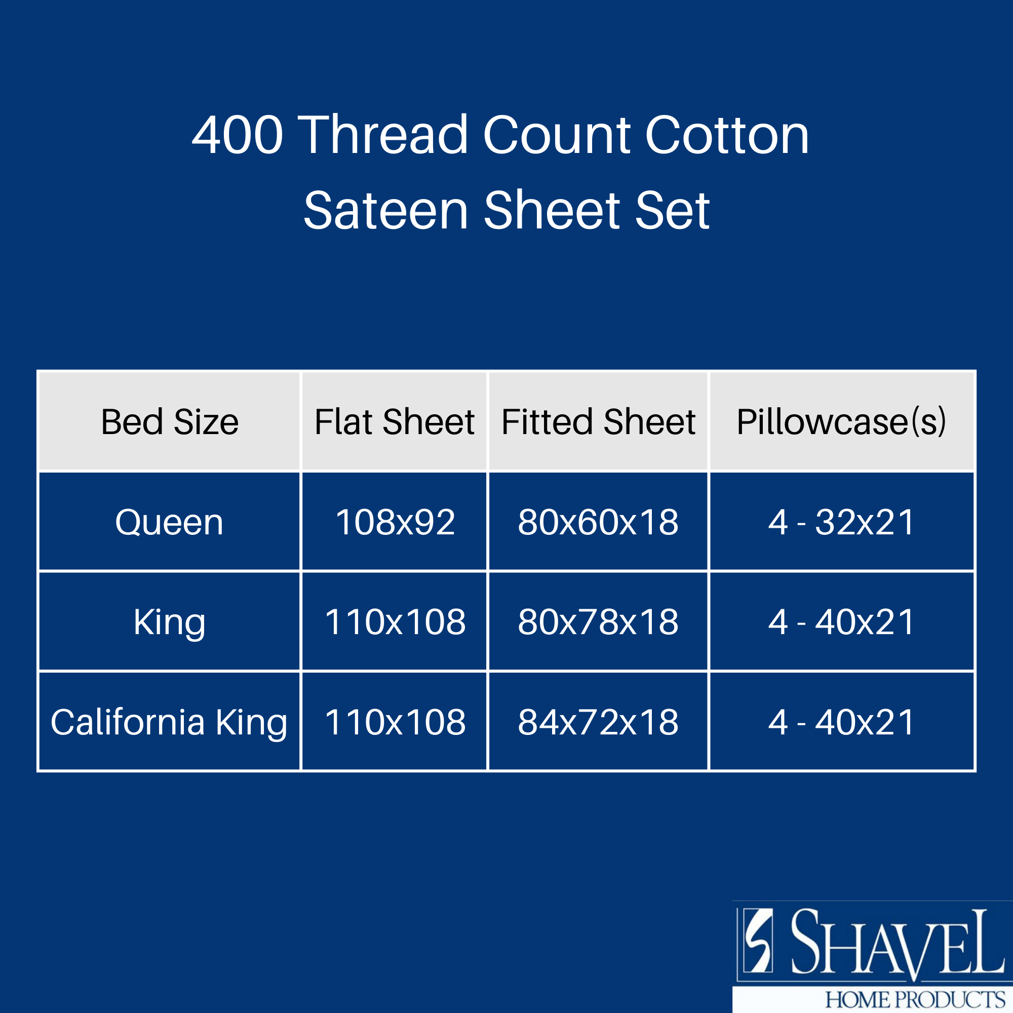 Cotton Sateen 400 Thread Count 6-piece Sheet Set – Shavel Home Products